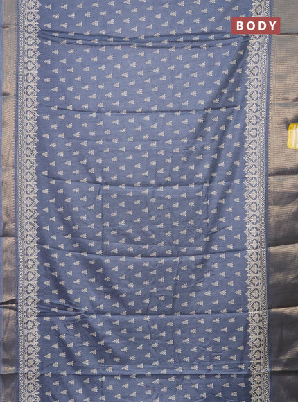 Semi dola saree greyish blue with butta prints and zari woven border