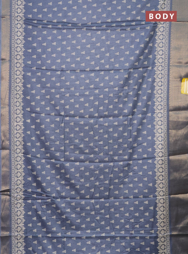 Semi dola saree greyish blue with butta prints and zari woven border