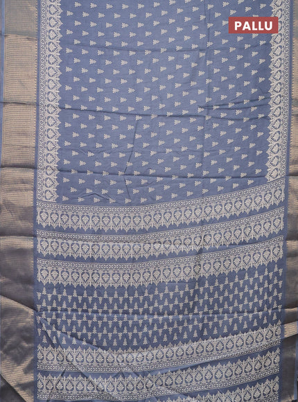 Semi dola saree greyish blue with butta prints and zari woven border