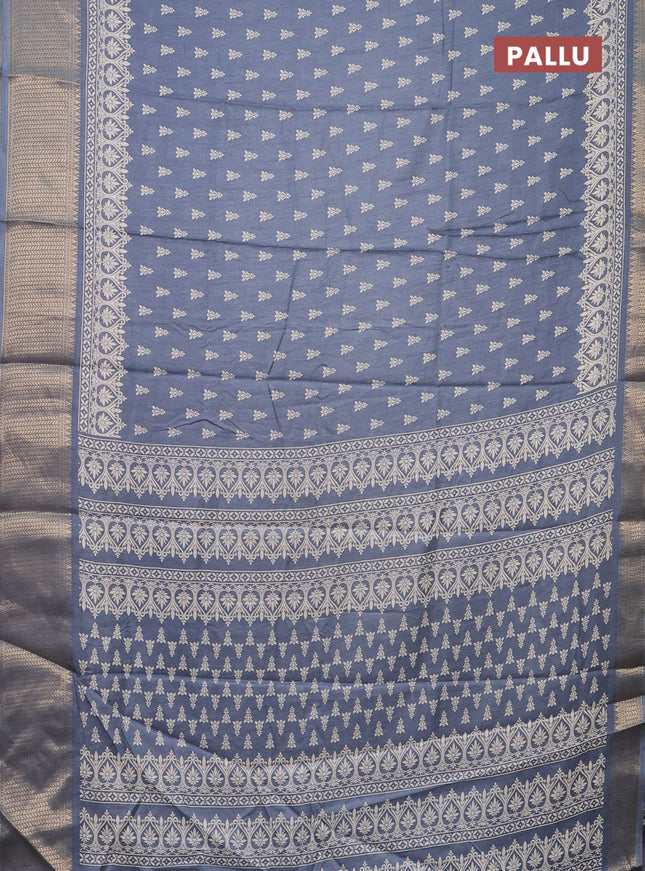 Semi dola saree greyish blue with butta prints and zari woven border