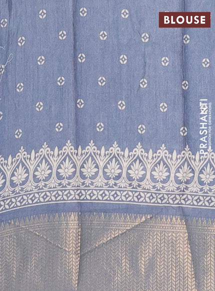 Semi dola saree greyish blue with butta prints and zari woven border