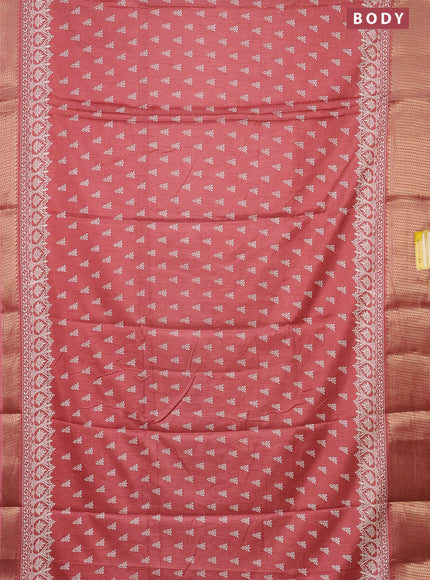 Semi dola saree peach shade with butta prints and zari woven border