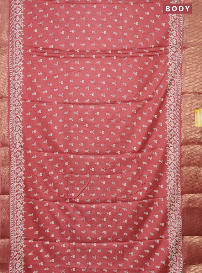 Semi dola saree peach shade with butta prints and zari woven border