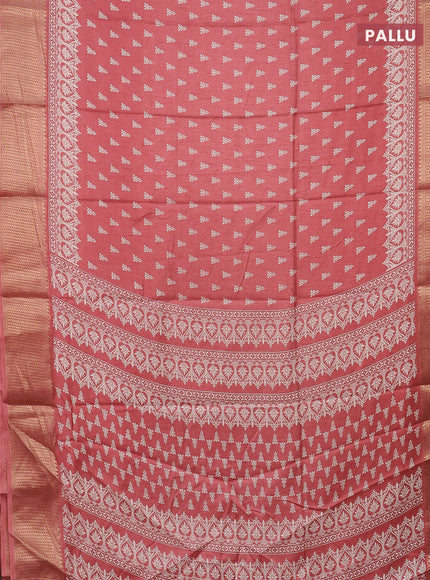 Semi dola saree peach shade with butta prints and zari woven border