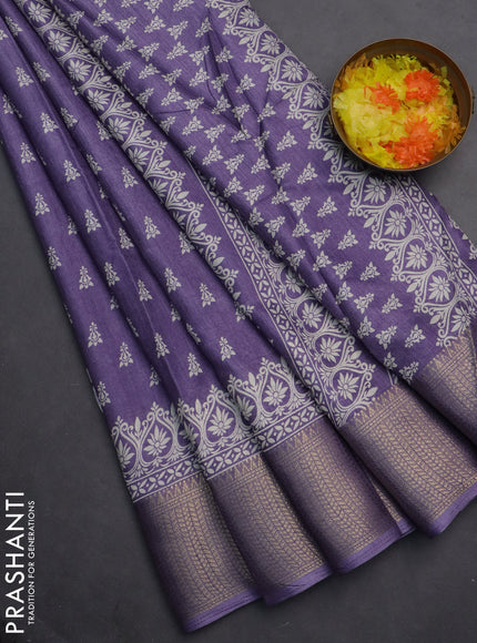 Semi dola saree violet with butta prints and zari woven border