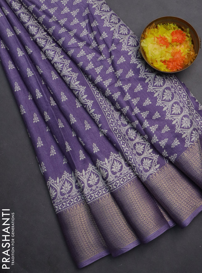 Semi dola saree violet with butta prints and zari woven border