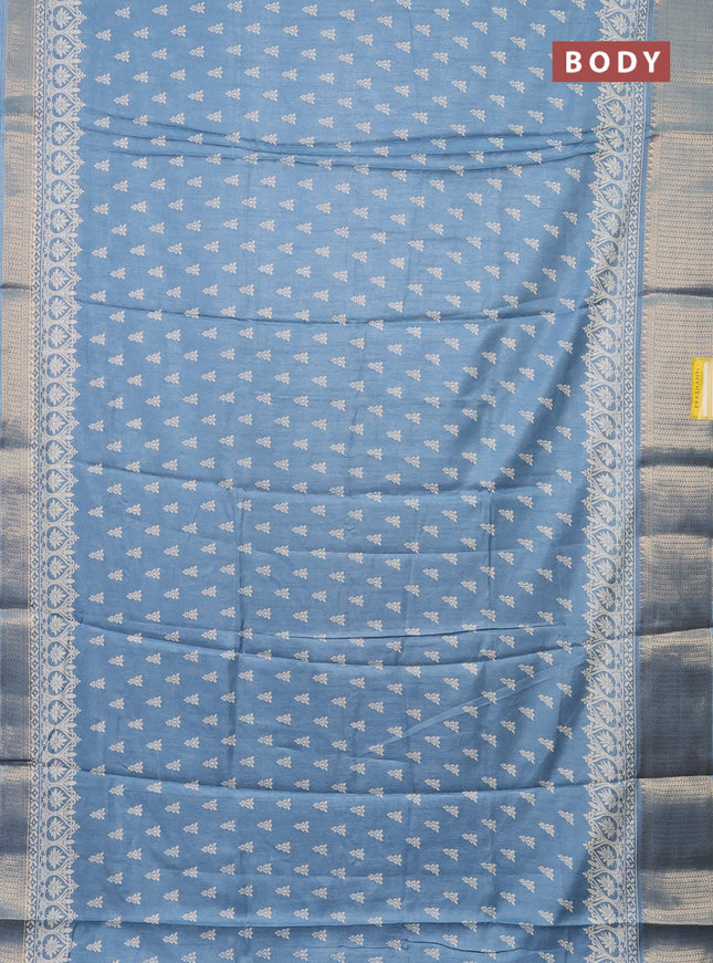 Semi dola saree blue shade with butta prints and zari woven border