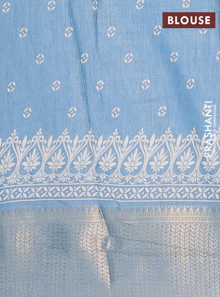 Semi dola saree blue shade with butta prints and zari woven border