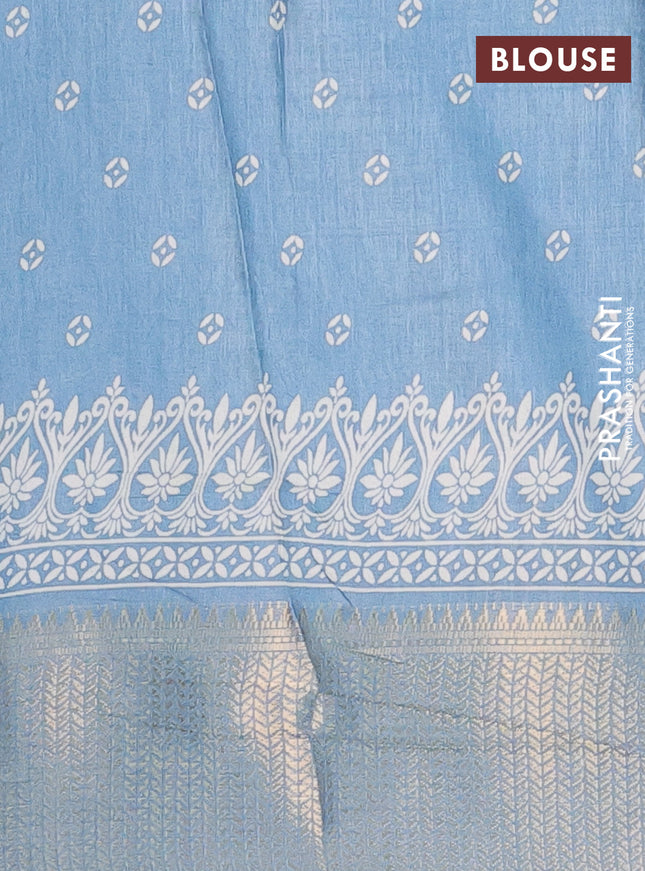 Semi dola saree blue shade with butta prints and zari woven border