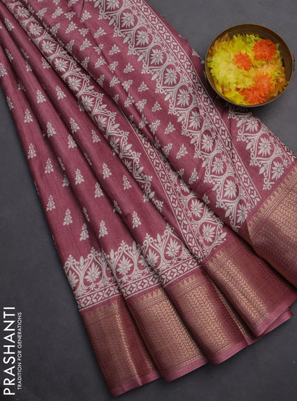 Semi dola saree mauve pink with butta prints and zari woven border