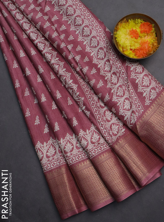 Semi dola saree mauve pink with butta prints and zari woven border