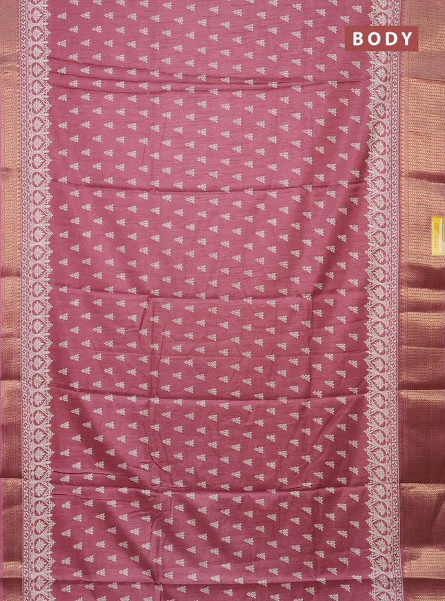 Semi dola saree mauve pink with butta prints and zari woven border