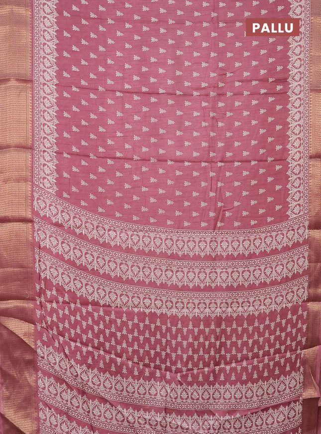 Semi dola saree mauve pink with butta prints and zari woven border