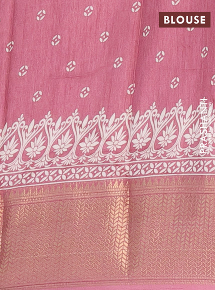 Semi dola saree mauve pink with butta prints and zari woven border
