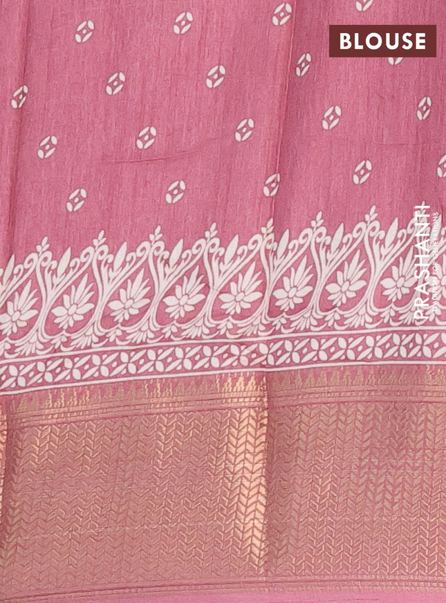 Semi dola saree mauve pink with butta prints and zari woven border