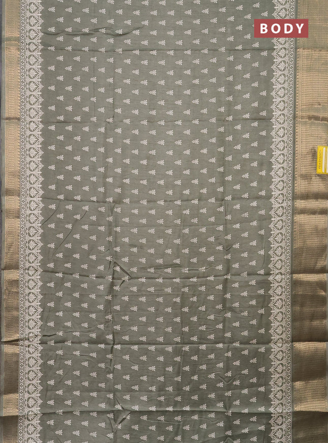 Semi dola saree greyish green with butta prints and zari woven border