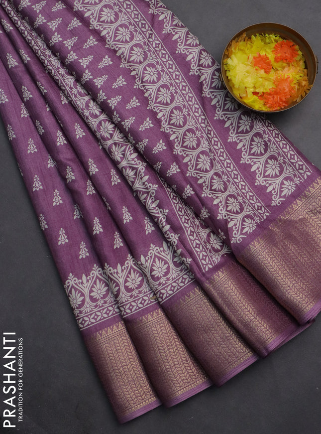 Semi dola saree pastel lavender with butta prints and zari woven border