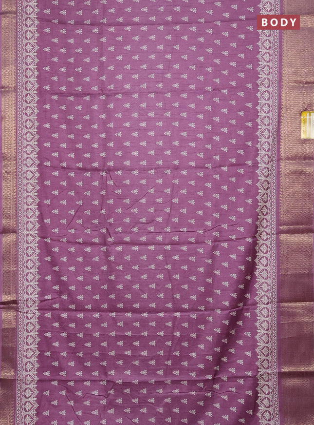 Semi dola saree pastel lavender with butta prints and zari woven border