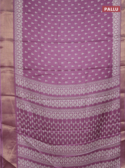 Semi dola saree pastel lavender with butta prints and zari woven border