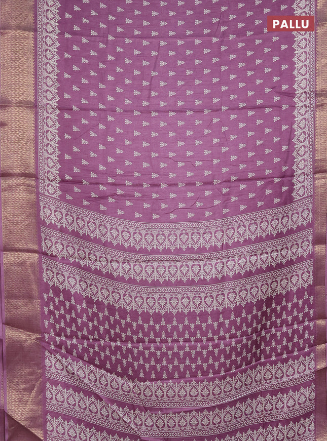 Semi dola saree pastel lavender with butta prints and zari woven border