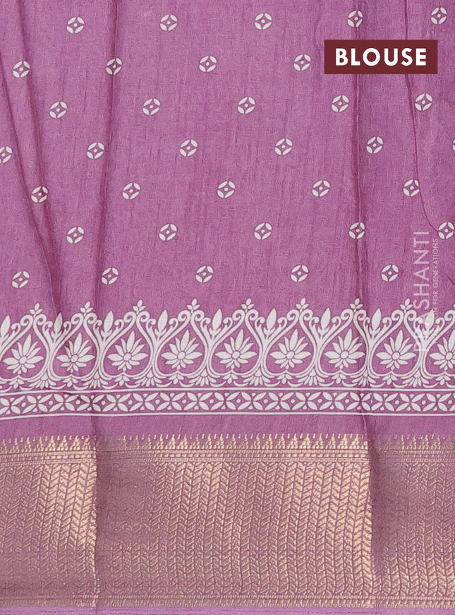 Semi dola saree pastel lavender with butta prints and zari woven border
