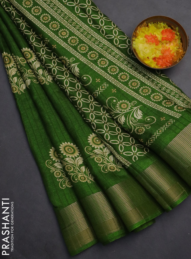 Semi dola saree green with butta prints and zari woven border