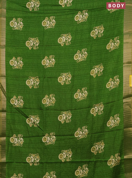 Semi dola saree green with butta prints and zari woven border