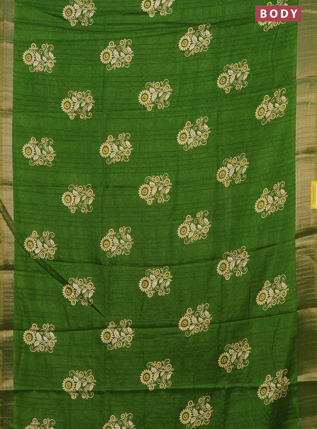 Semi dola saree green with butta prints and zari woven border