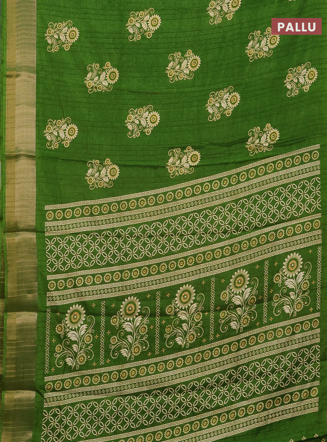 Semi dola saree green with butta prints and zari woven border