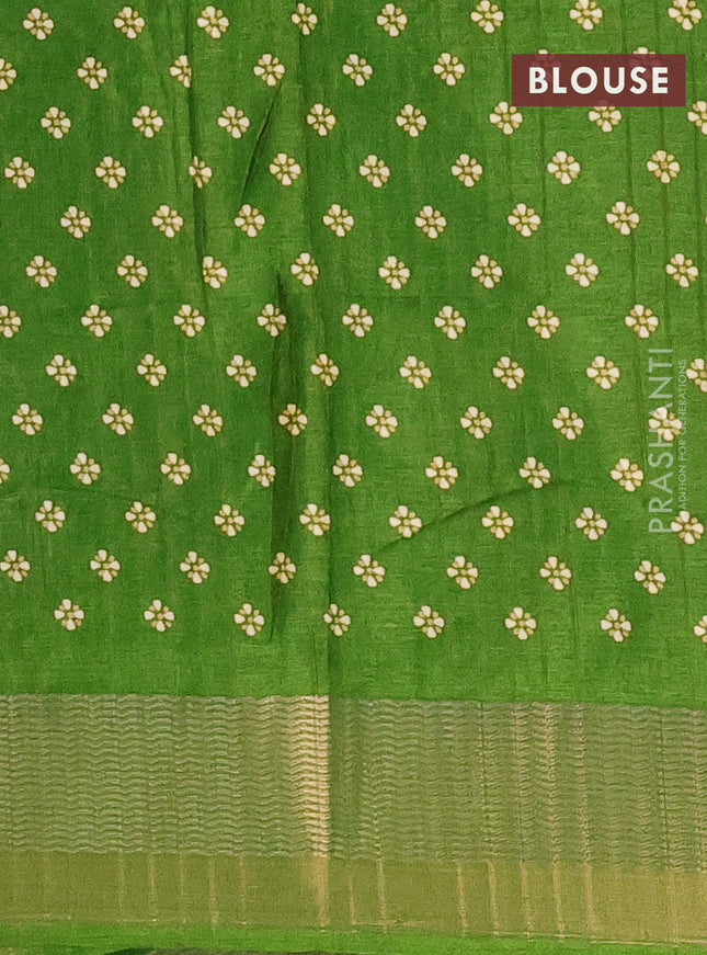 Semi dola saree green with butta prints and zari woven border