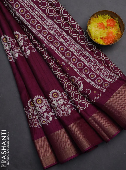 Semi dola saree purple with butta prints and zari woven border