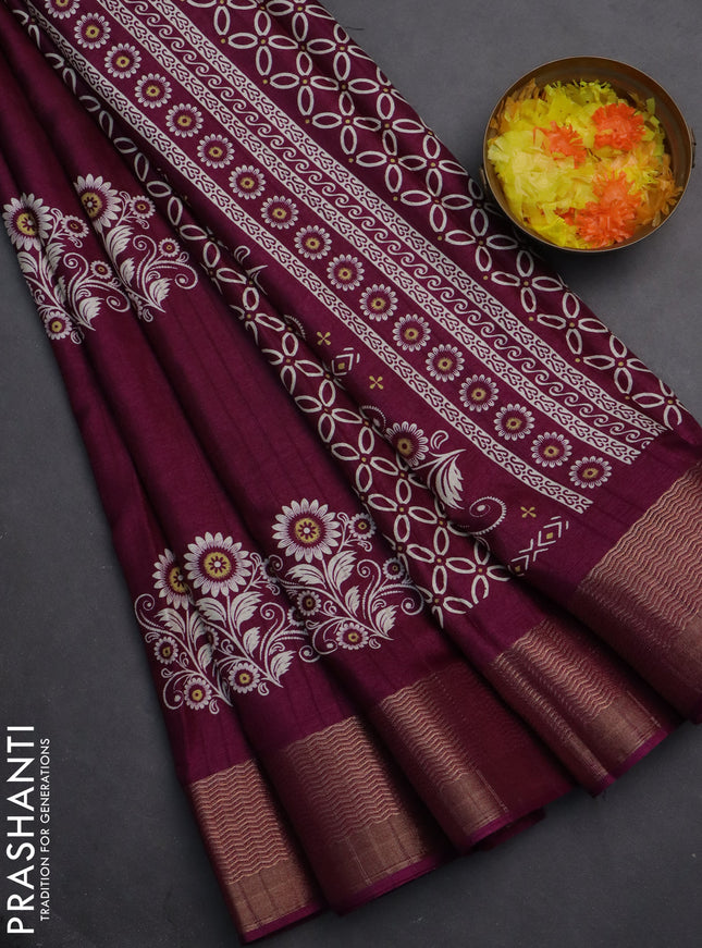 Semi dola saree purple with butta prints and zari woven border