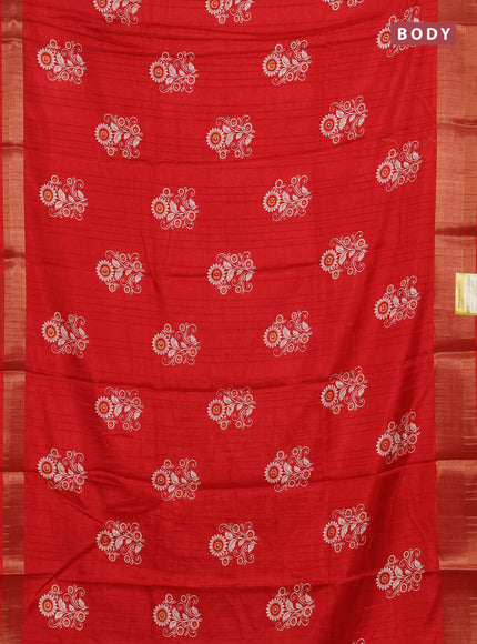 Semi dola saree red with butta prints and zari woven border