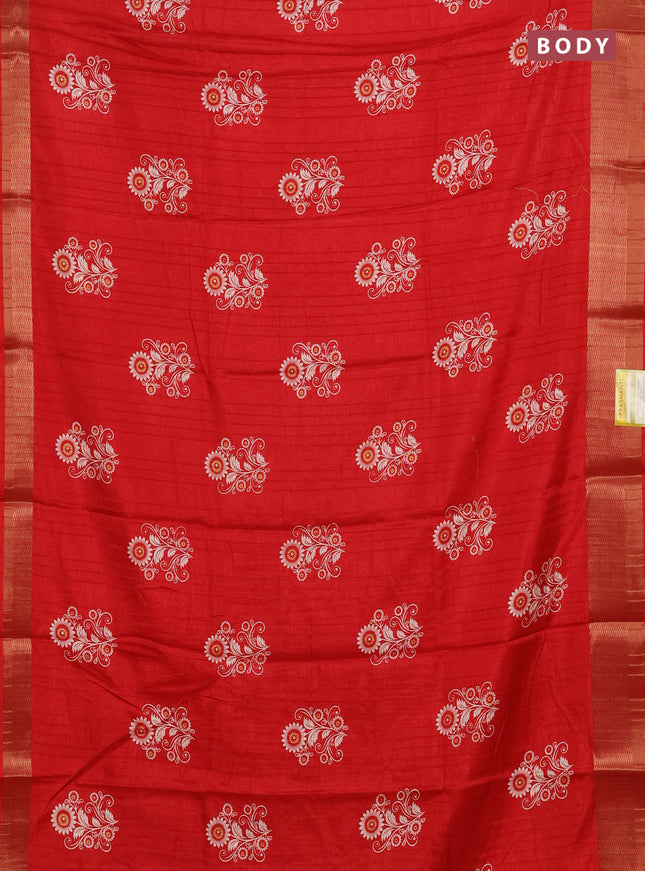 Semi dola saree red with butta prints and zari woven border