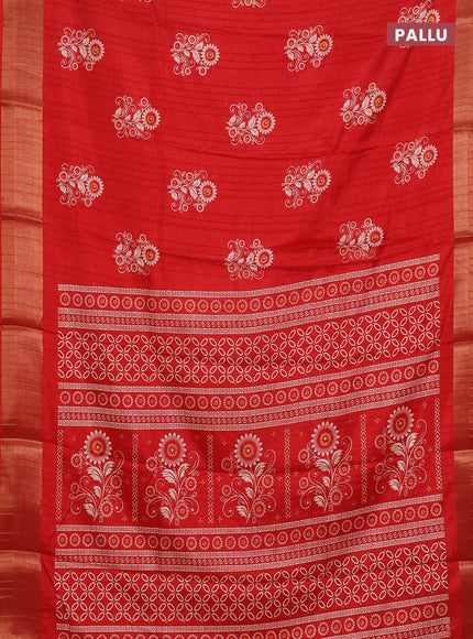 Semi dola saree red with butta prints and zari woven border