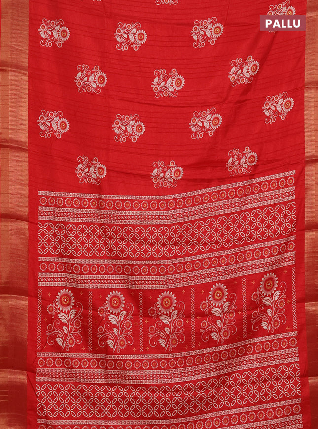 Semi dola saree red with butta prints and zari woven border
