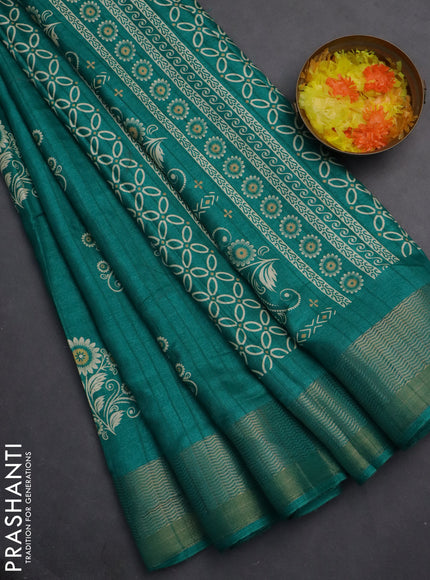 Semi dola saree teal green with butta prints and zari woven border