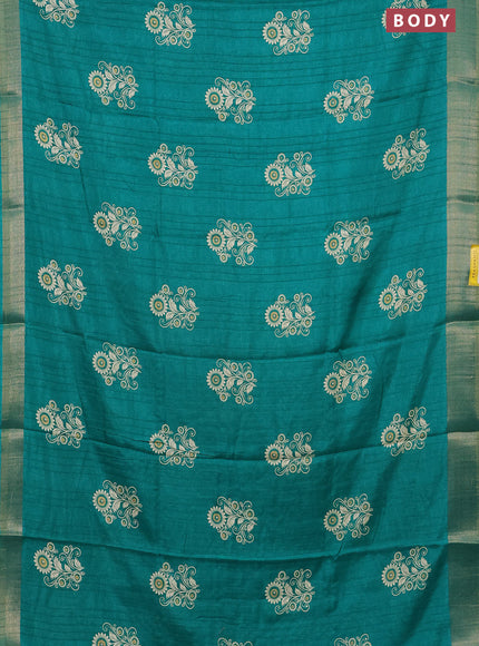 Semi dola saree teal green with butta prints and zari woven border