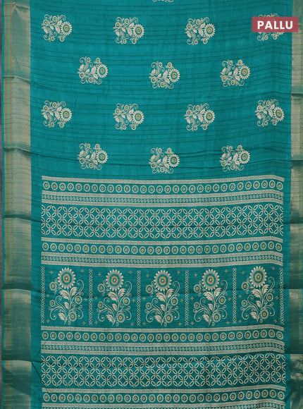 Semi dola saree teal green with butta prints and zari woven border
