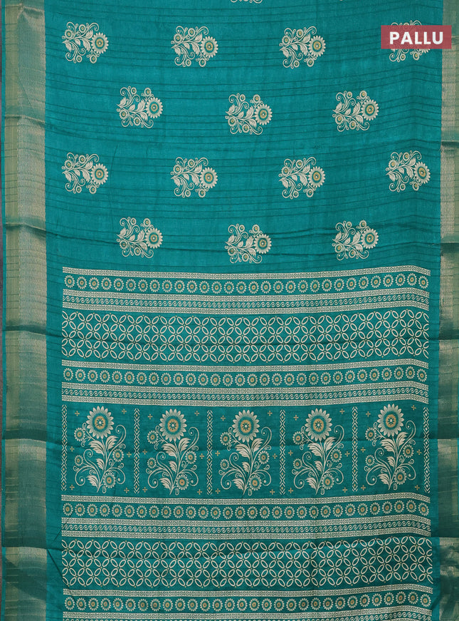 Semi dola saree teal green with butta prints and zari woven border