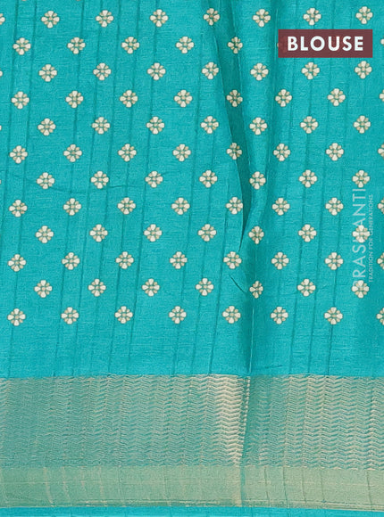 Semi dola saree teal green with butta prints and zari woven border