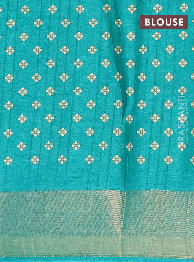 Semi dola saree teal green with butta prints and zari woven border