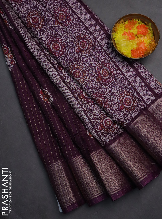 Semi dola saree purple with allover zari weaves & buttas and zari woven border