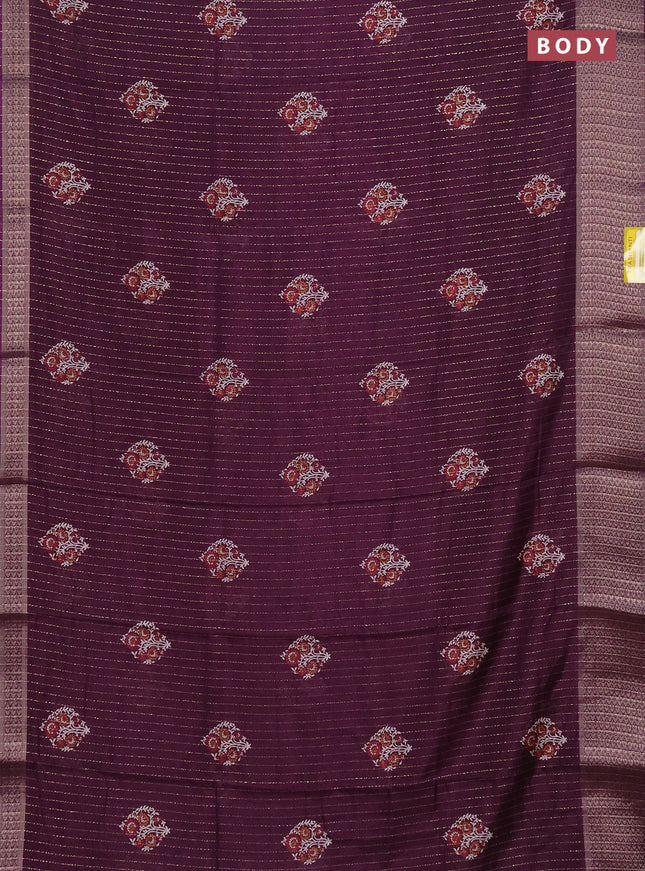 Semi dola saree purple with allover zari weaves & buttas and zari woven border