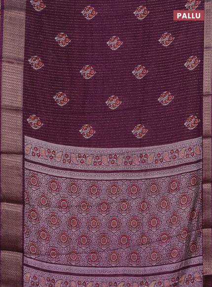 Semi dola saree purple with allover zari weaves & buttas and zari woven border