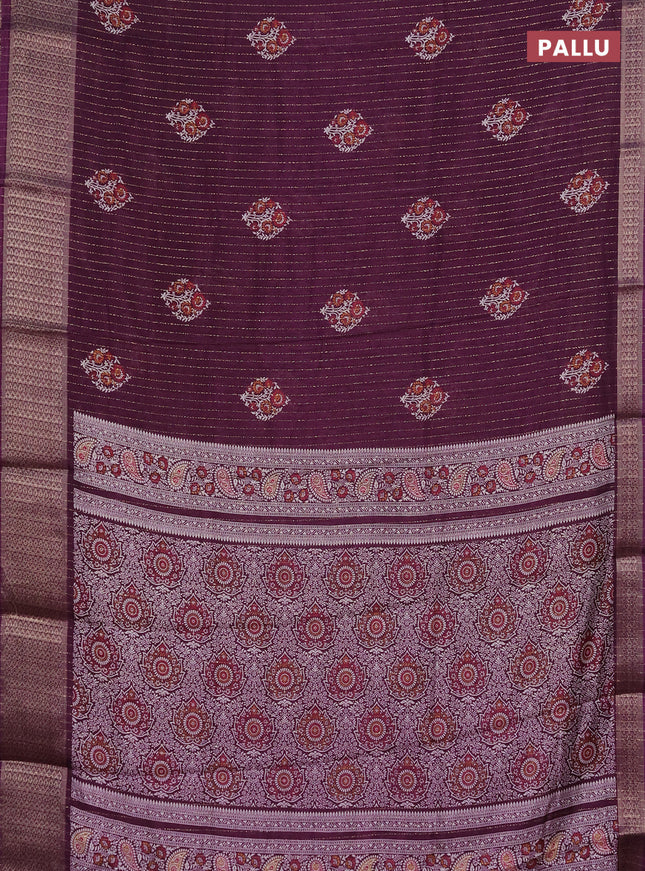 Semi dola saree purple with allover zari weaves & buttas and zari woven border