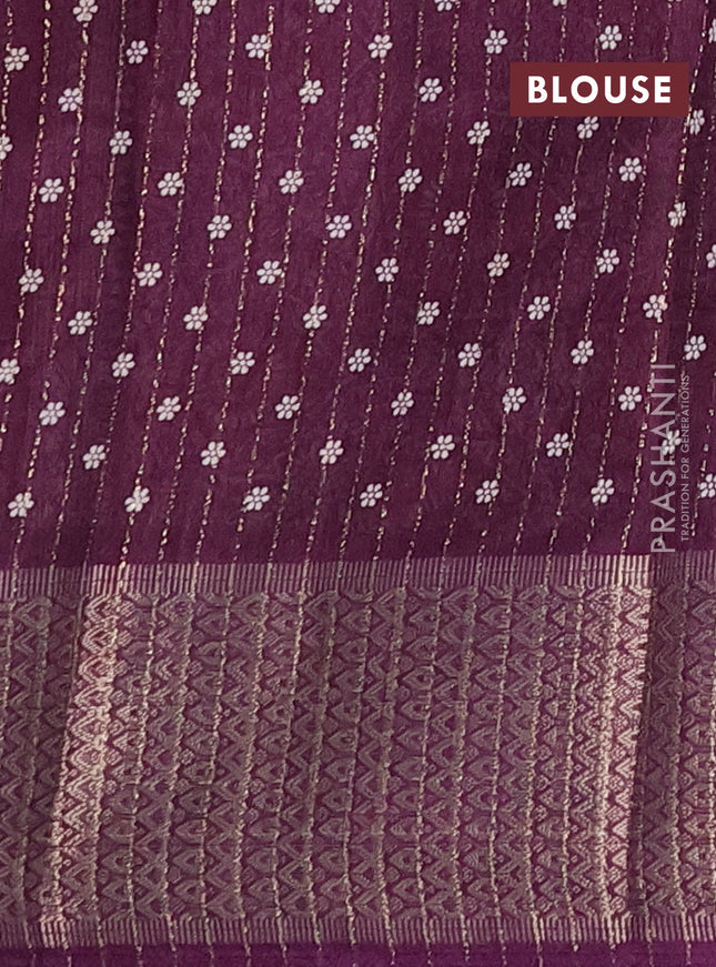 Semi dola saree purple with allover zari weaves & buttas and zari woven border