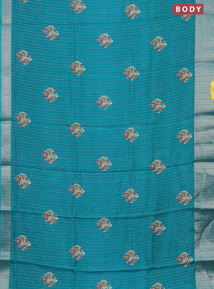 Semi dola saree teal green with allover zari weaves & buttas and zari woven border