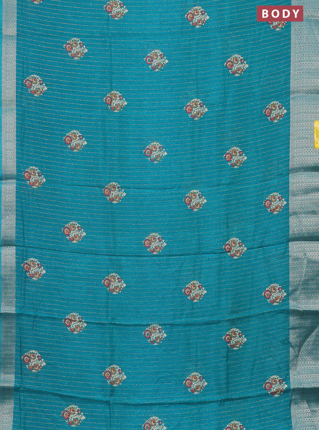 Semi dola saree teal green with allover zari weaves & buttas and zari woven border