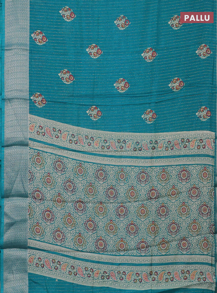 Semi dola saree teal green with allover zari weaves & buttas and zari woven border